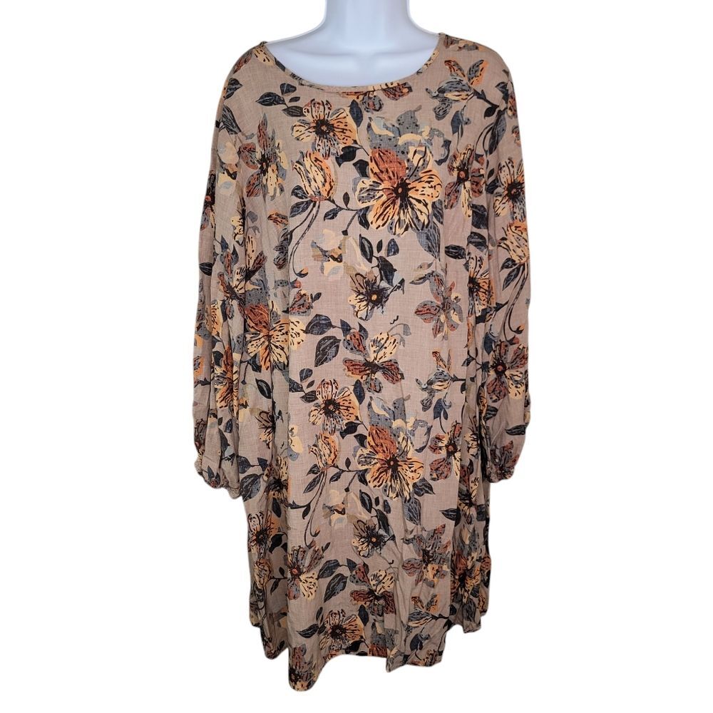 Emery Rose Plus Size Lantern Sleeve Floral Shirt Dress Size 5XL
